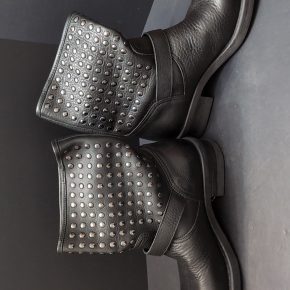 Simona Barbieri Twin-Set Women's Black Leather Studded Biker Boots Size 37. - Picture 3 of 14